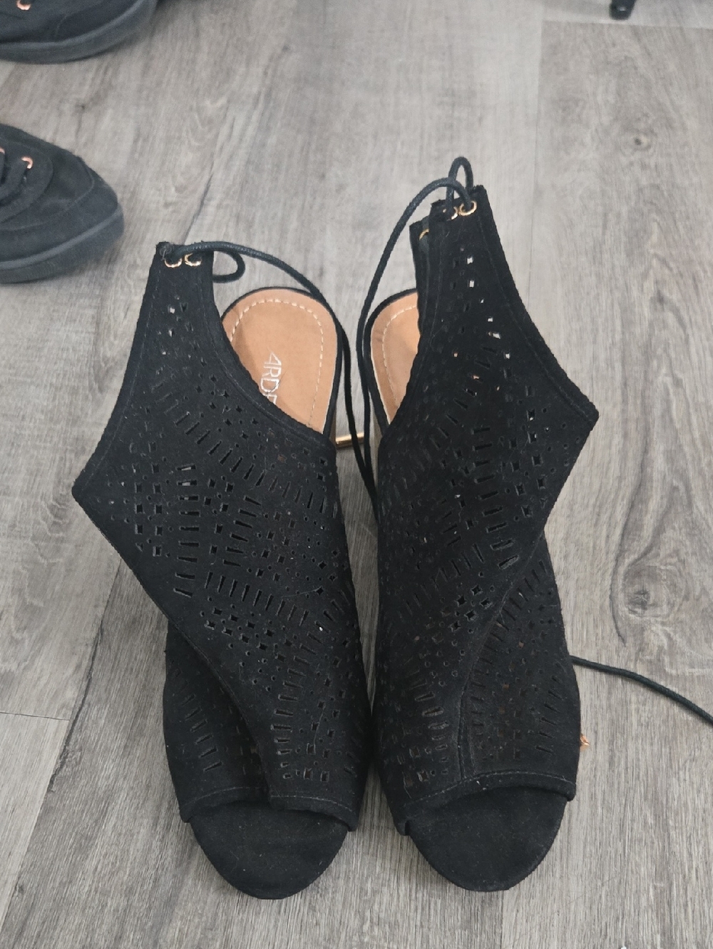 Ardene Black Laser-Cut Lace-Up Peep-Toe Heels